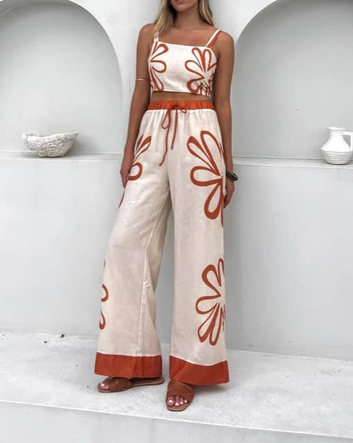 Abstract Bloom Crop Cami And Trouser Set