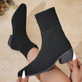 Stretch Knit Pointed Toe Western Sock Boots - Black