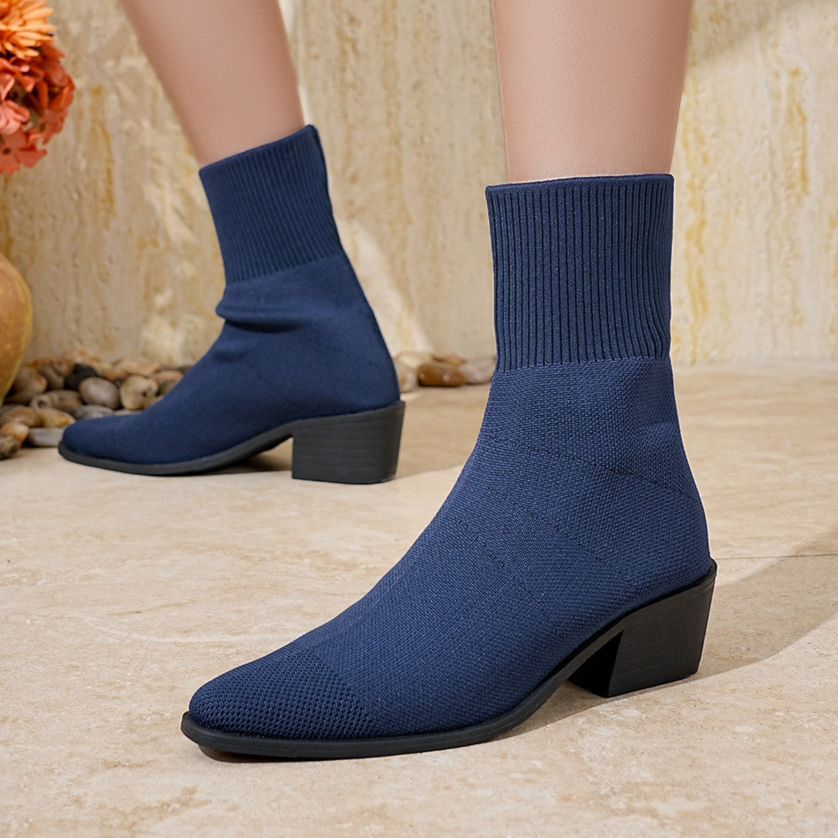 Stretch Knit Pointed Toe Western Sock Boots