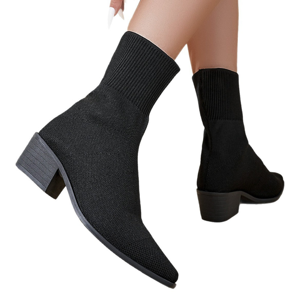 Stretch Knit Pointed Toe Western Sock Boots