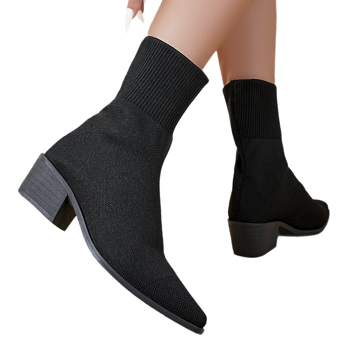 Stretch Knit Pointed Toe Western Sock Boots