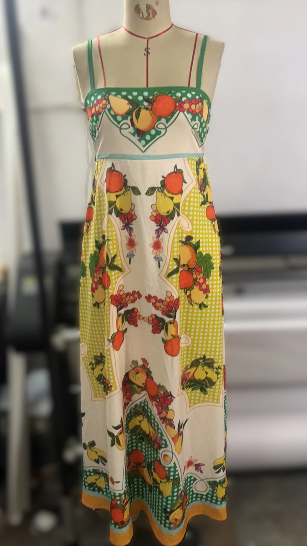 Fruit Border Print Square Neck Maxi Dress - Printed