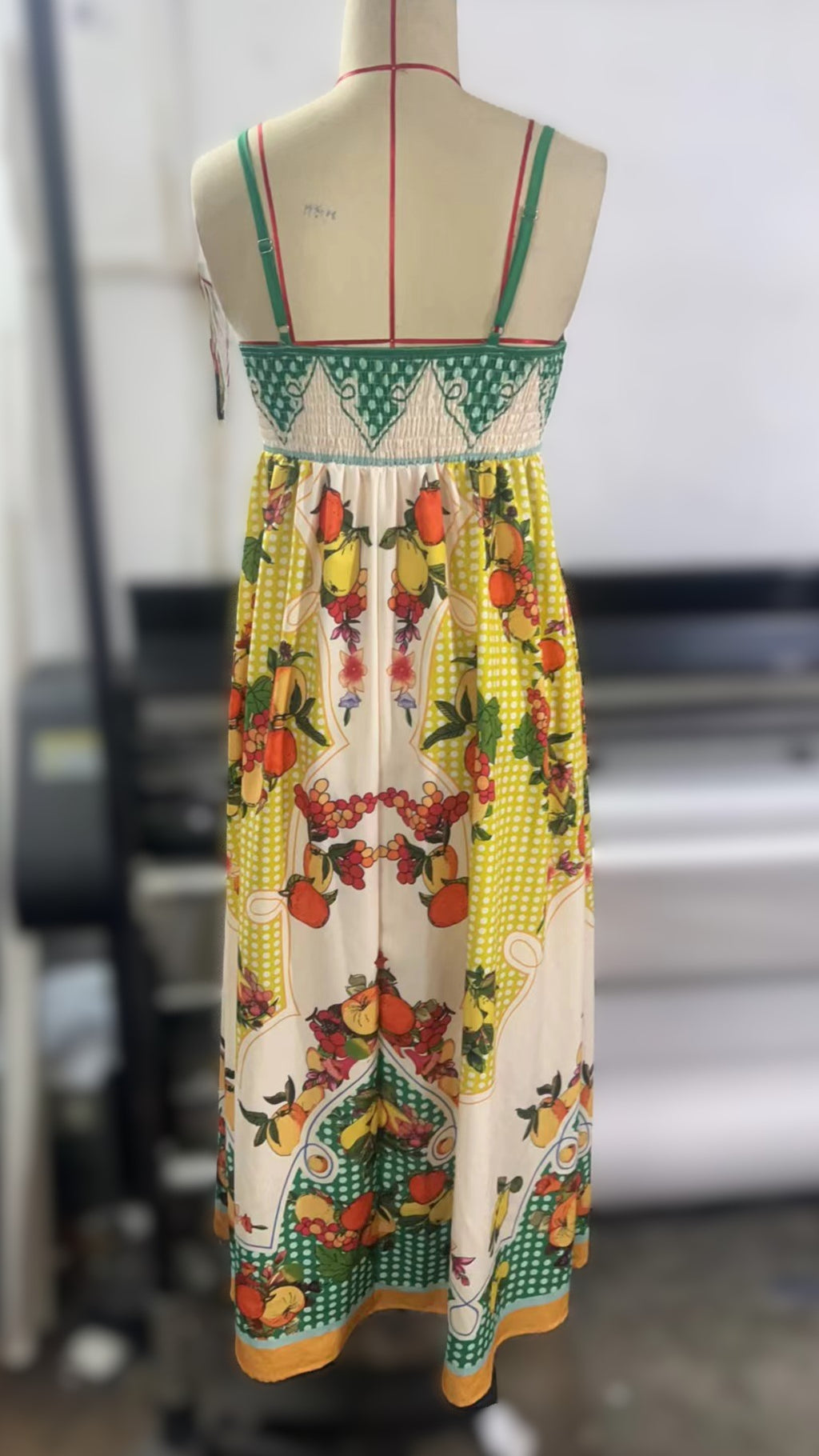 Fruit Border Print Square Neck Maxi Dress - Printed - 1