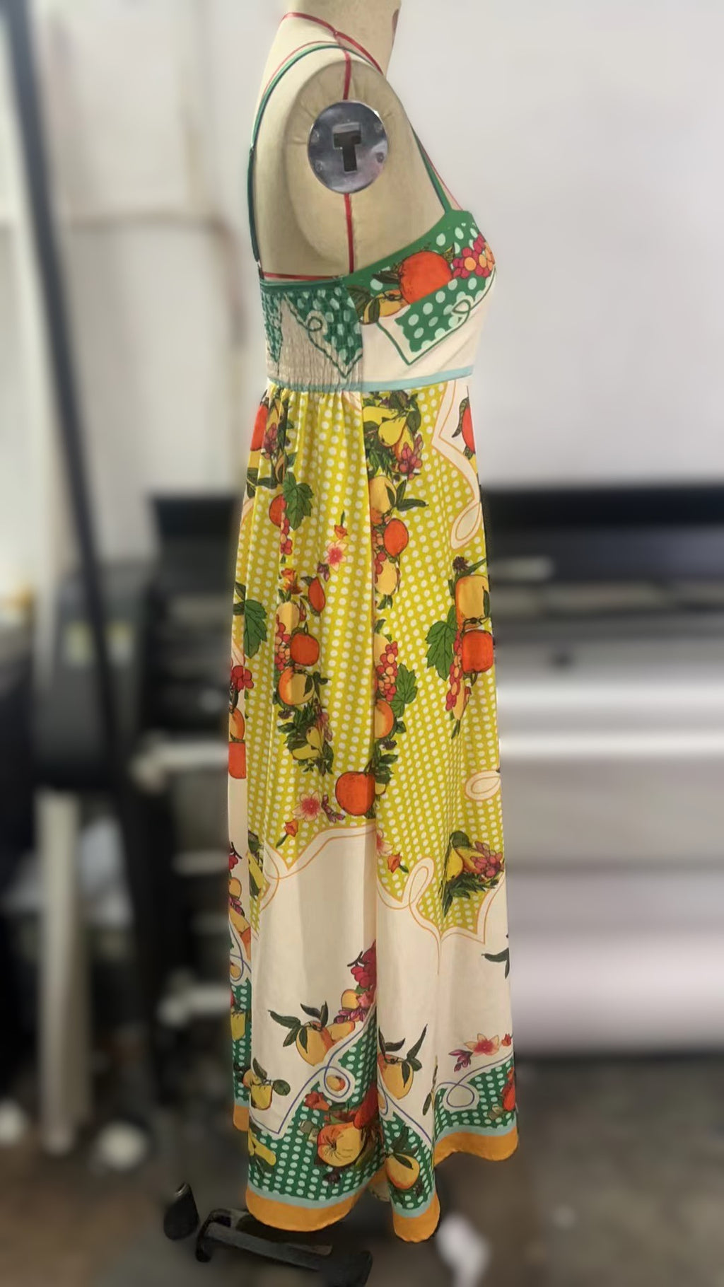 Fruit Border Print Square Neck Maxi Dress - Printed - 2