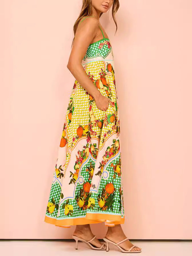 Fruit Border Print Square Neck Maxi Dress - Printed - 4