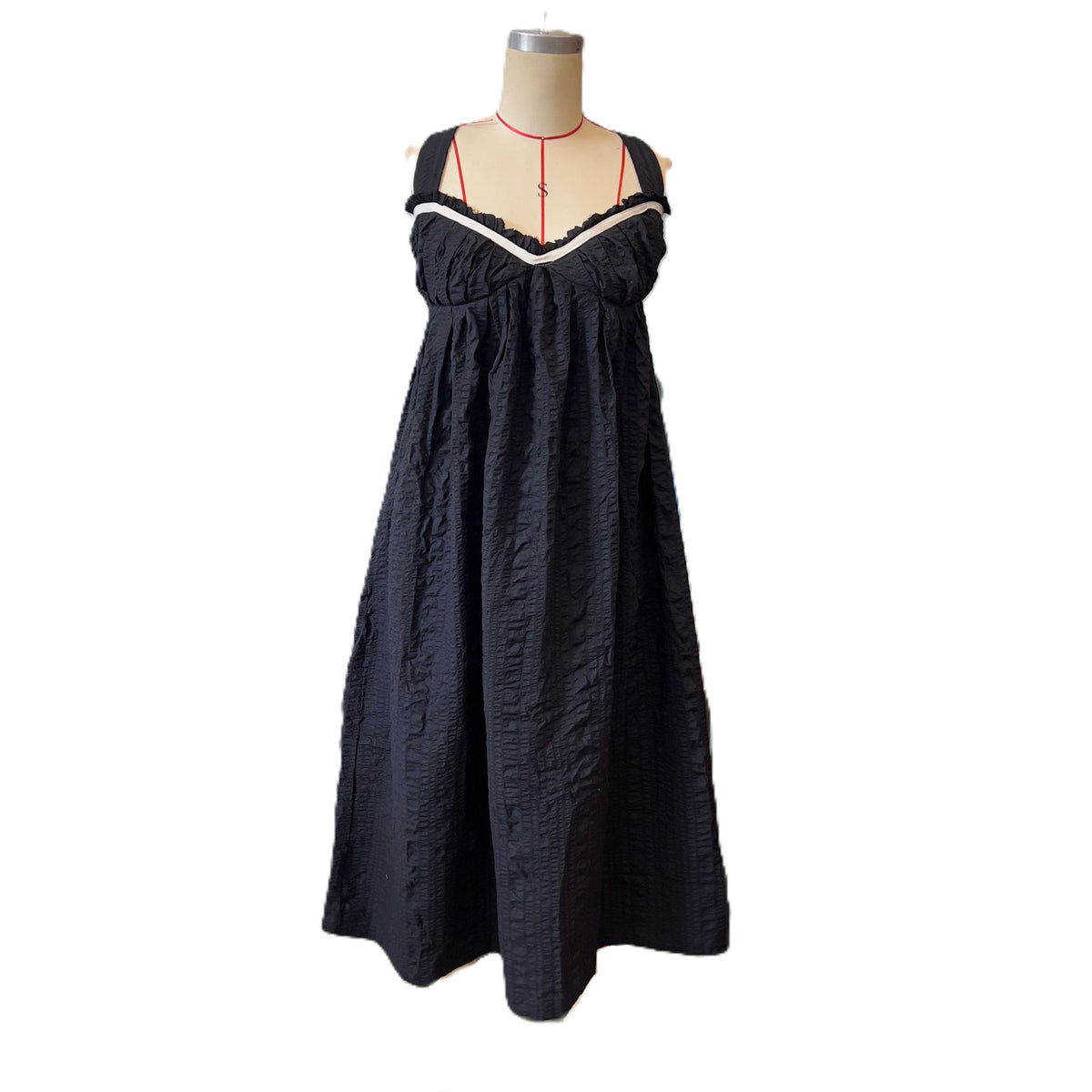 Contrast Trim Crossback Cotton Sundress - Black