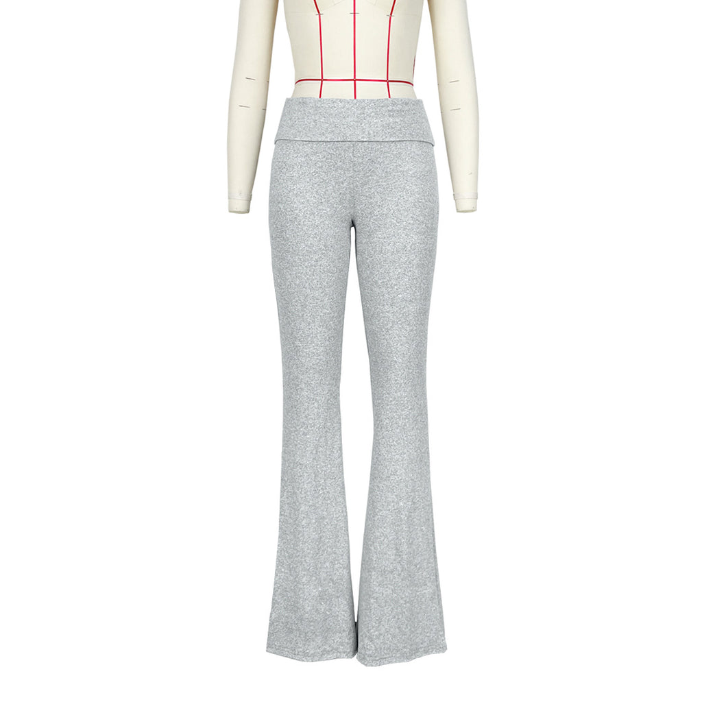 Fold Over Waist Low Rise Flare Pants - ash - 5