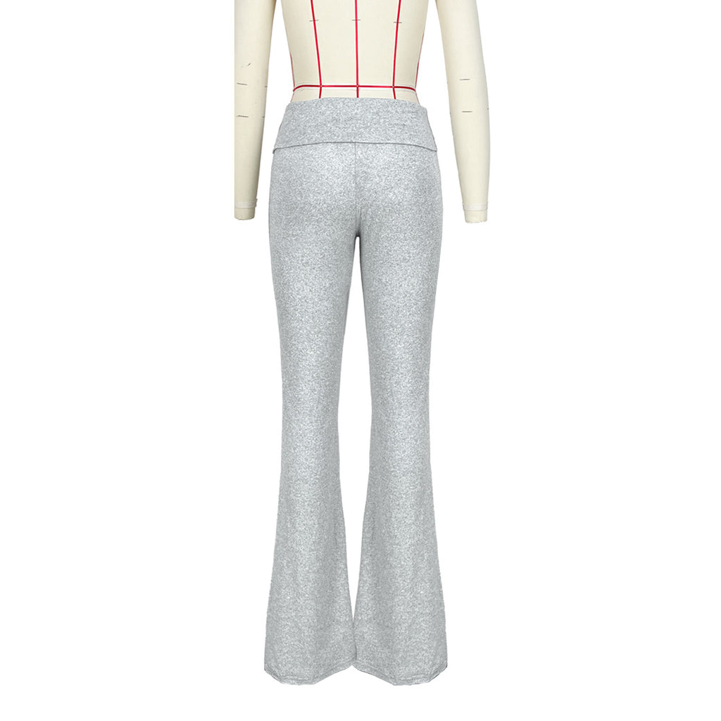 Fold Over Waist Low Rise Flare Pants - ash - 6