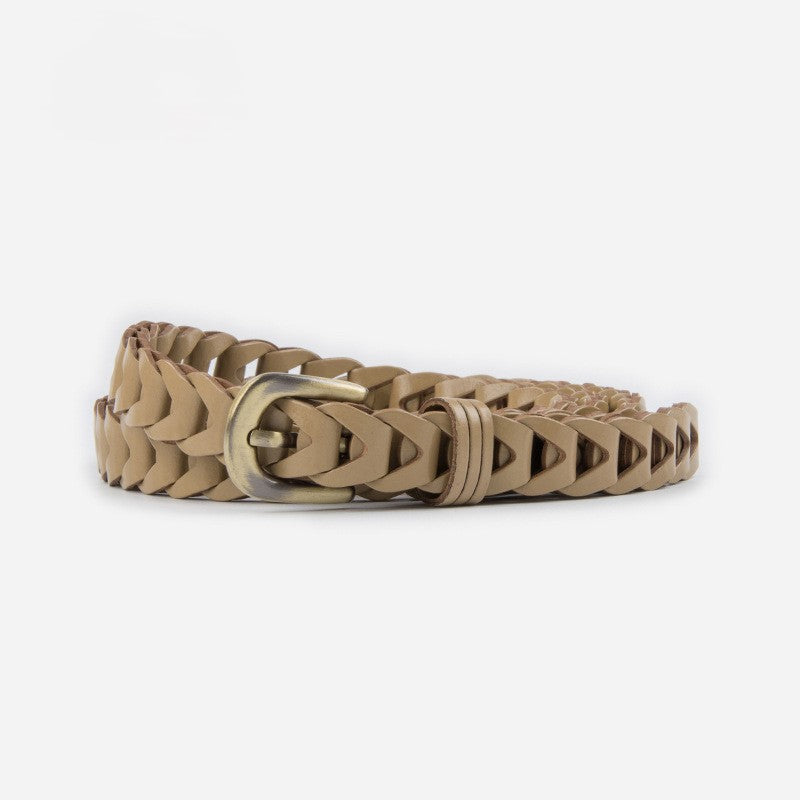 Vintage Chain Link Woven Thin Belt - Apricot