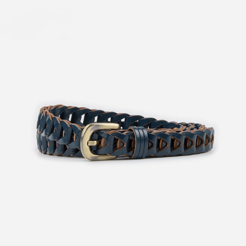 Vintage Chain Link Woven Thin Belt - Blue