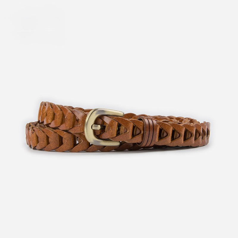 Vintage Chain Link Woven Thin Belt - Brown
