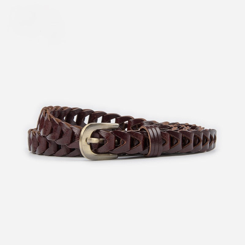 Vintage Chain Link Woven Thin Belt - Coffee - 1