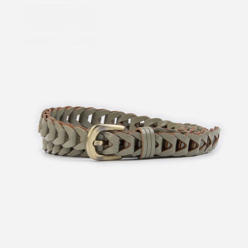 Vintage Chain Link Woven Thin Belt - Green