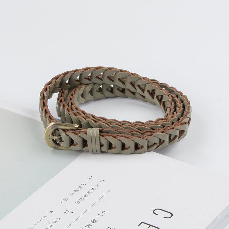 Vintage Chain Link Woven Thin Belt - Green - 1