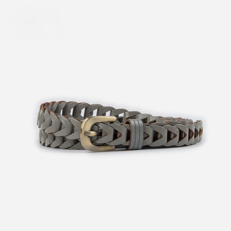 Vintage Chain Link Woven Thin Belt - Grey
