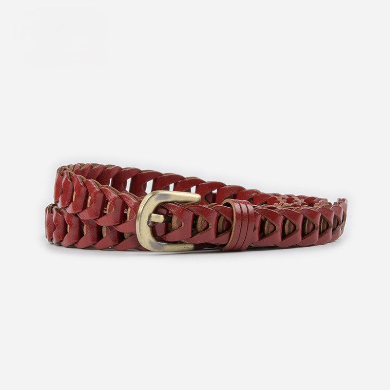 Vintage Chain Link Woven Thin Belt - Red