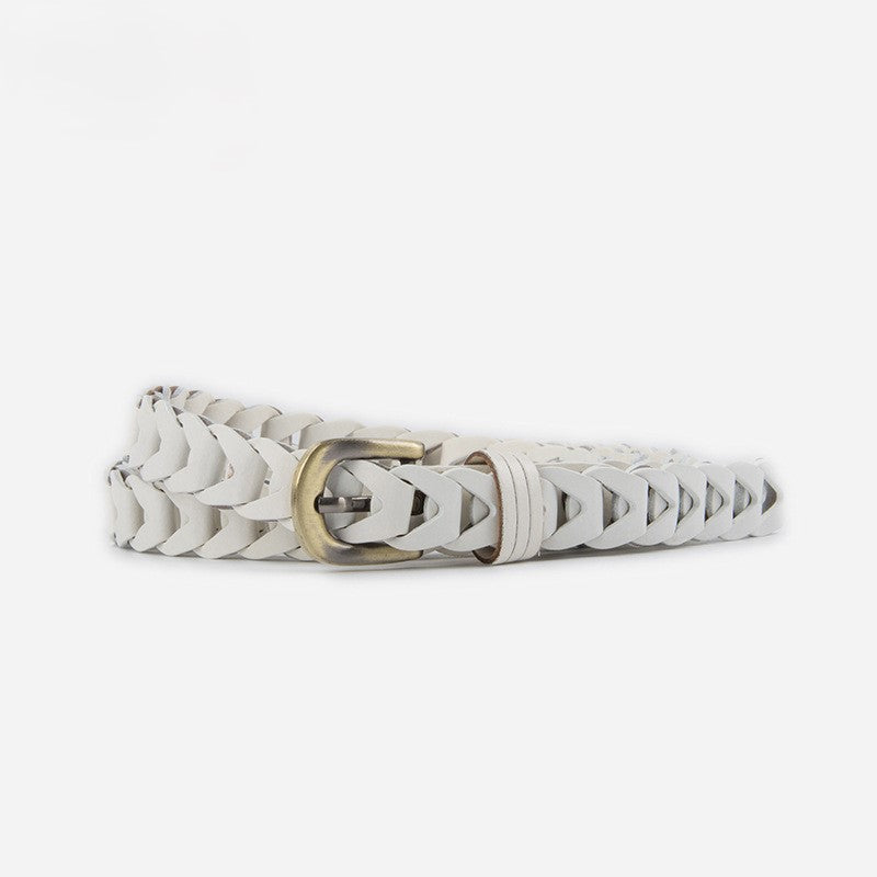 Vintage Chain Link Woven Thin Belt - White