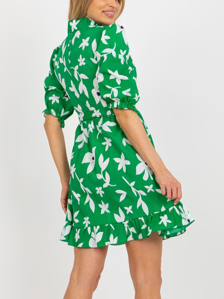 Bold Floral Belted Mini Shirt Dress - Green - 3