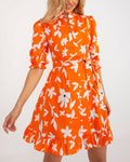 Bold Floral Belted Mini Shirt Dress - Orange