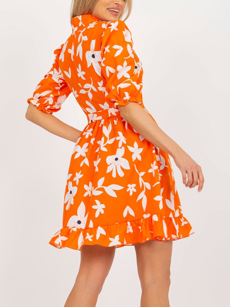 Bold Floral Belted Mini Shirt Dress - Orange - 3