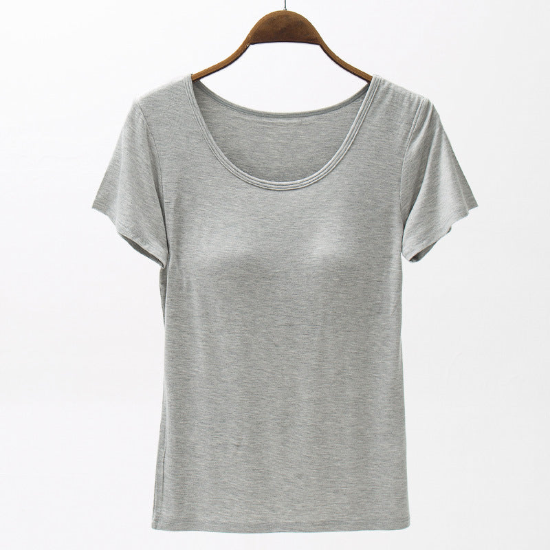 Seamless Padded Cup Scoop Neck Tee - LightGrey