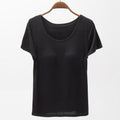 Seamless Padded Cup Scoop Neck Tee - black