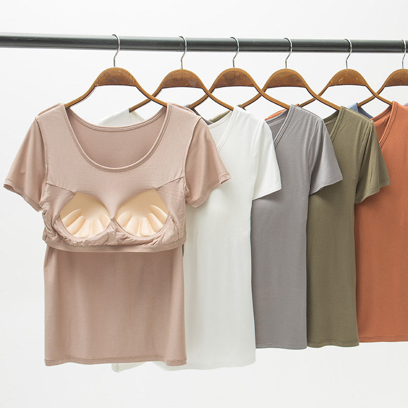 Seamless Padded Cup Scoop Neck Tee