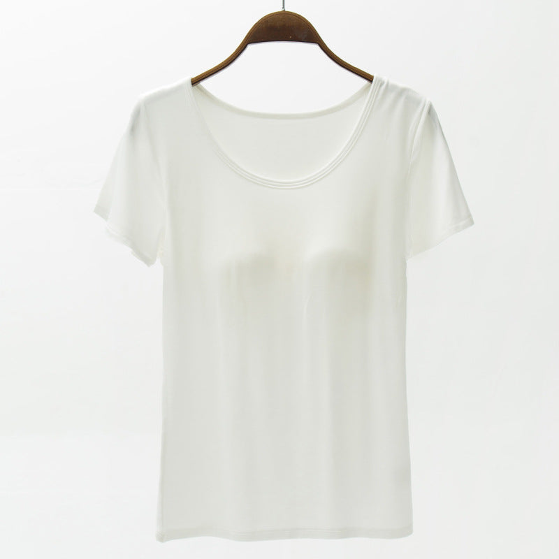 Seamless Padded Cup Scoop Neck Tee - white