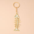 Skeleton Fish Bone Bag Charm Keychain - Gold