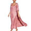 Satin Stripe Long Nightgown With Robe - Pink
