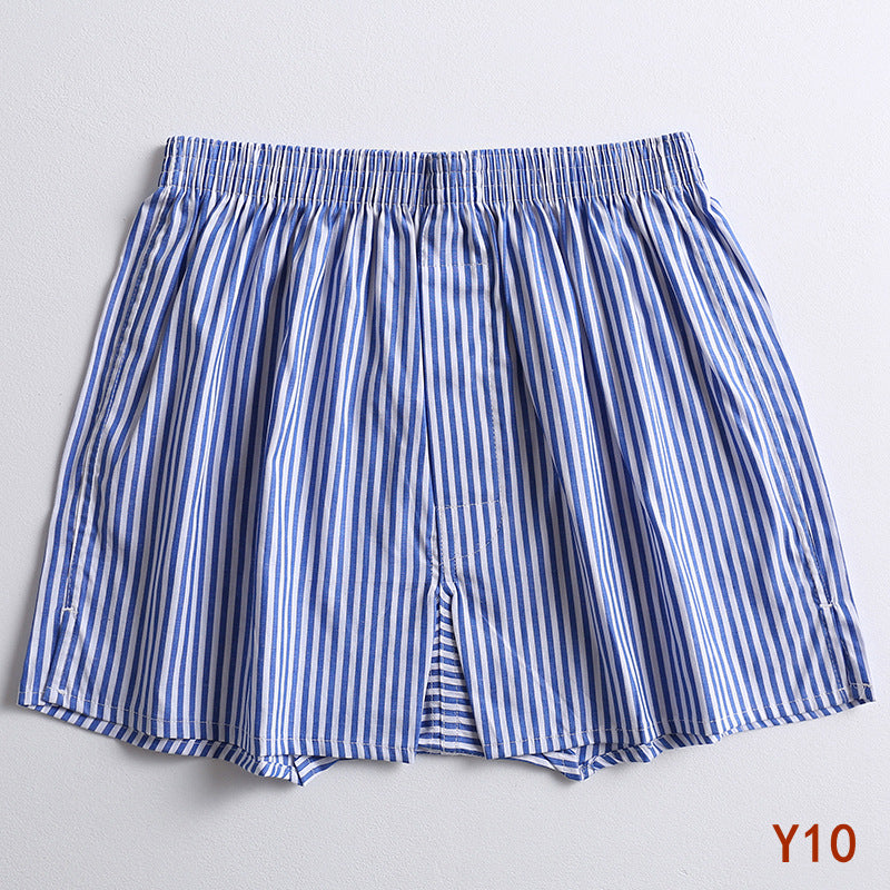 Striped Gingham Cotton Boxer Shorts - Y10Blue