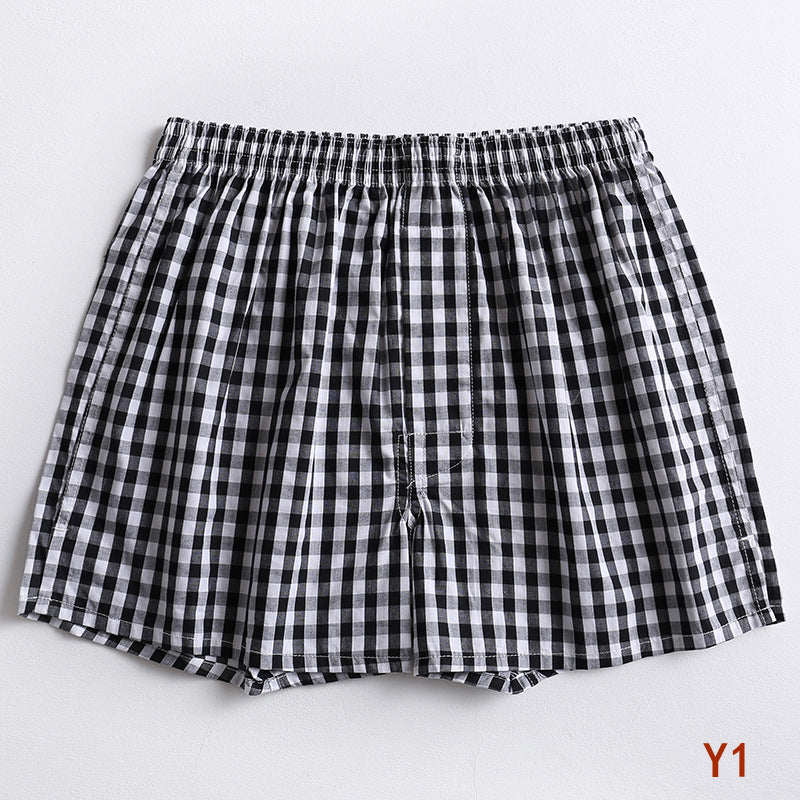 Striped Gingham Cotton Boxer Shorts - Y1Black