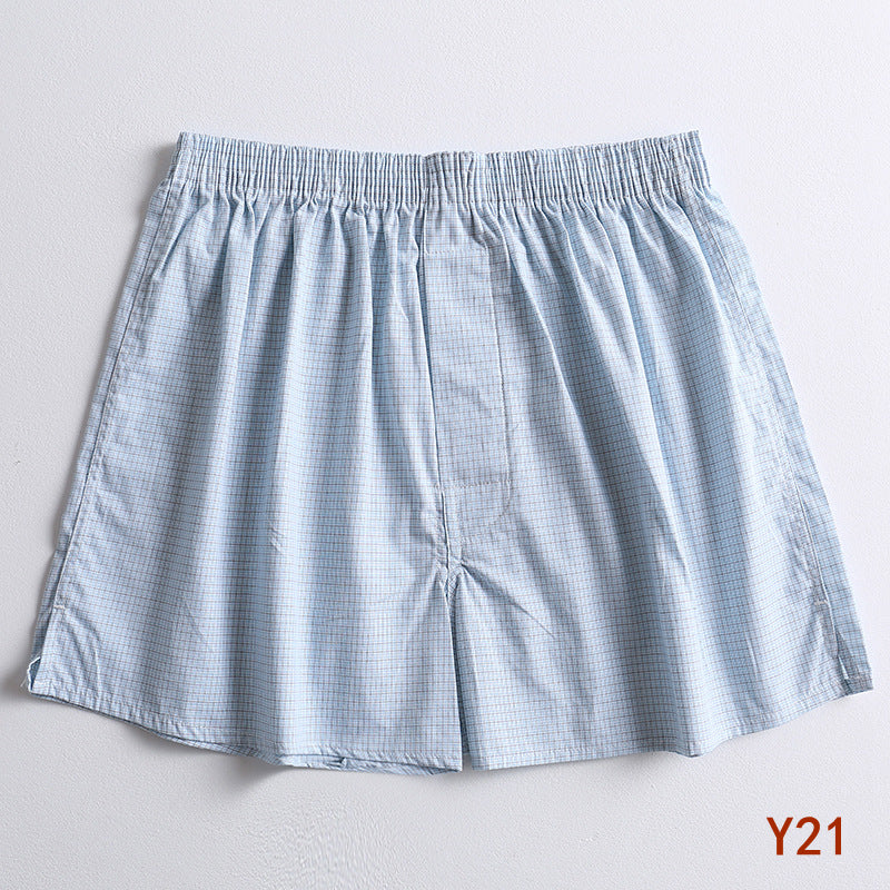 Striped Gingham Cotton Boxer Shorts - Y21LTBlue