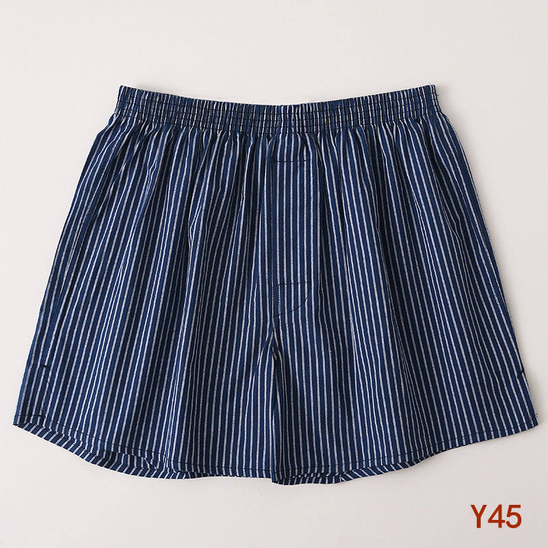 Striped Gingham Cotton Boxer Shorts - Y45Navy