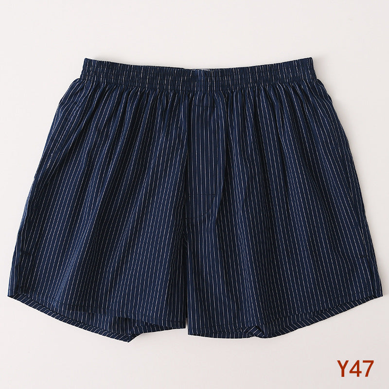 Striped Gingham Cotton Boxer Shorts - Y47Navy