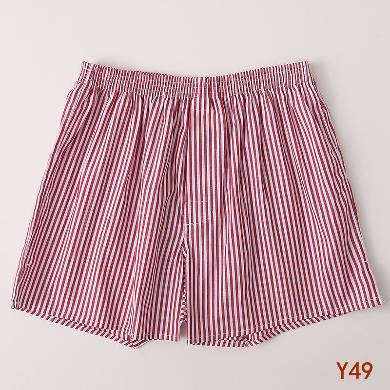 Striped Gingham Cotton Boxer Shorts - Y49Red