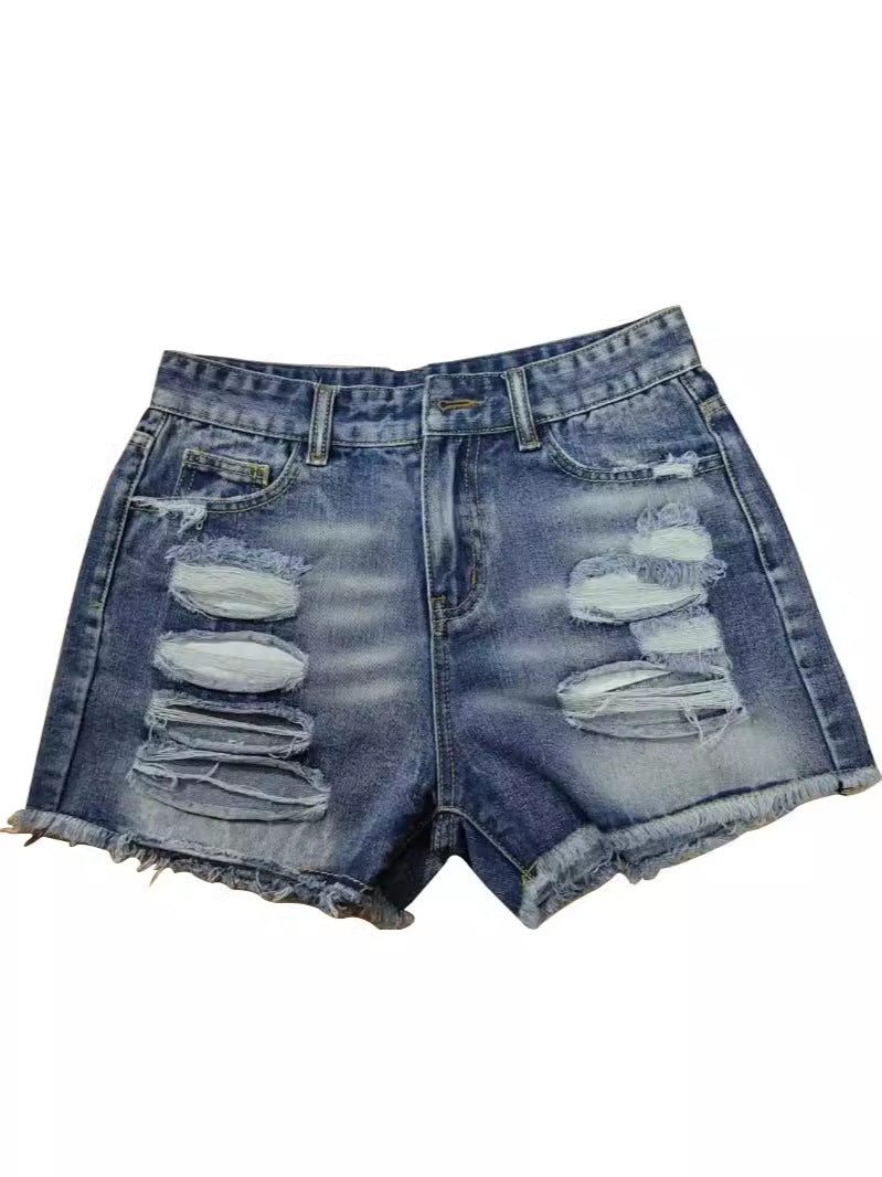 Distressed Frayed Hem Denim Shorts - Dark