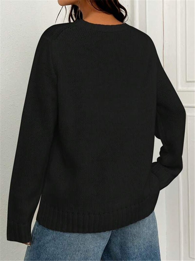 Flag Intarsia Crewneck Knit Sweater - Black - 1