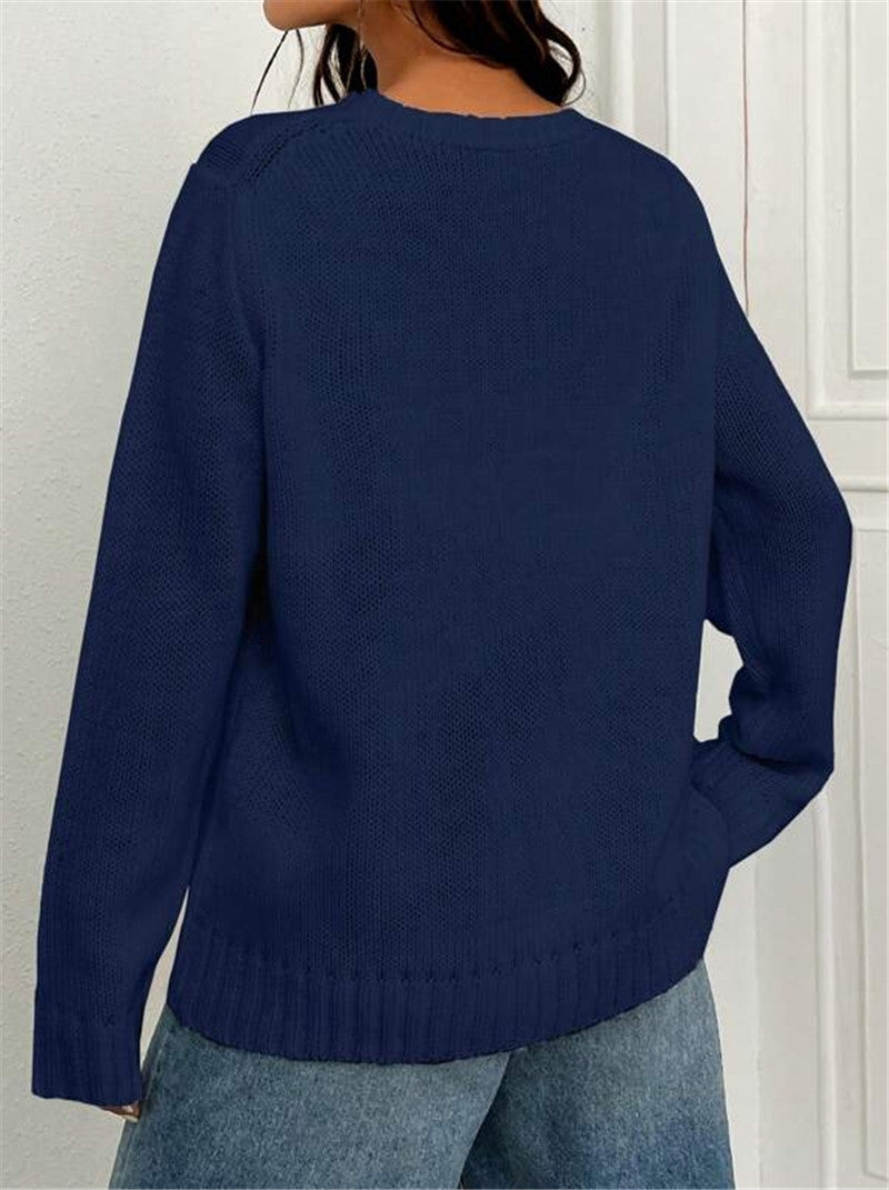 Flag Intarsia Crewneck Knit Sweater - Navy - 1