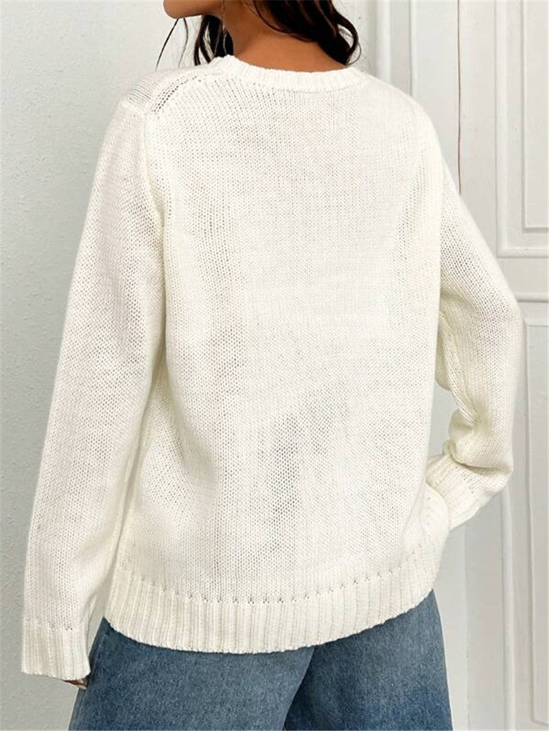 Flag Intarsia Crewneck Knit Sweater - White - 1
