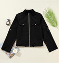 Stand Collar Zip Up Cropped Jacket - Black