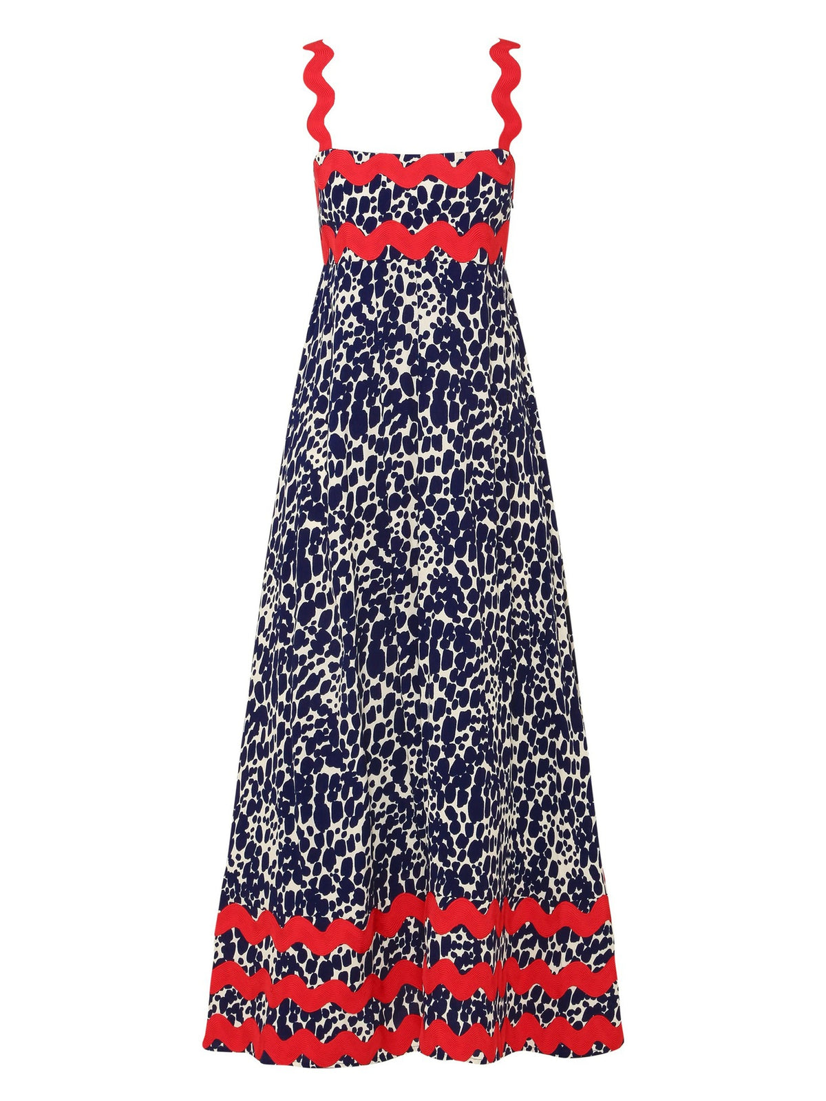 Ric Rac Trim Smocked Bodice Maxi Dress - Deep Blue - 4
