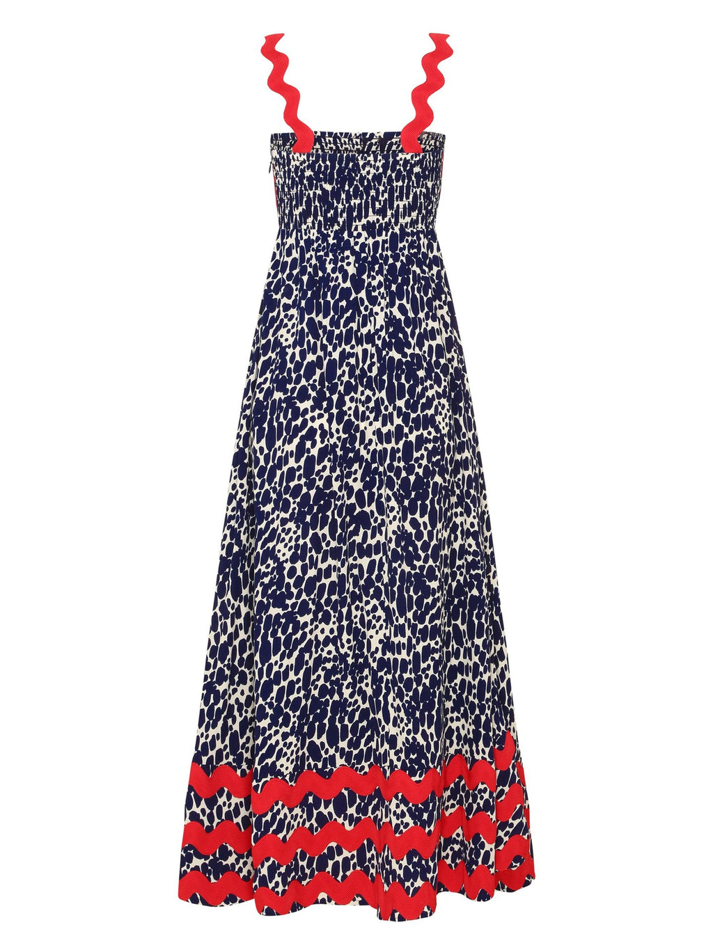 Ric Rac Trim Smocked Bodice Maxi Dress - Deep Blue - 5