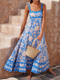 Ric Rac Trim Smocked Bodice Maxi Dress - Sky Blue