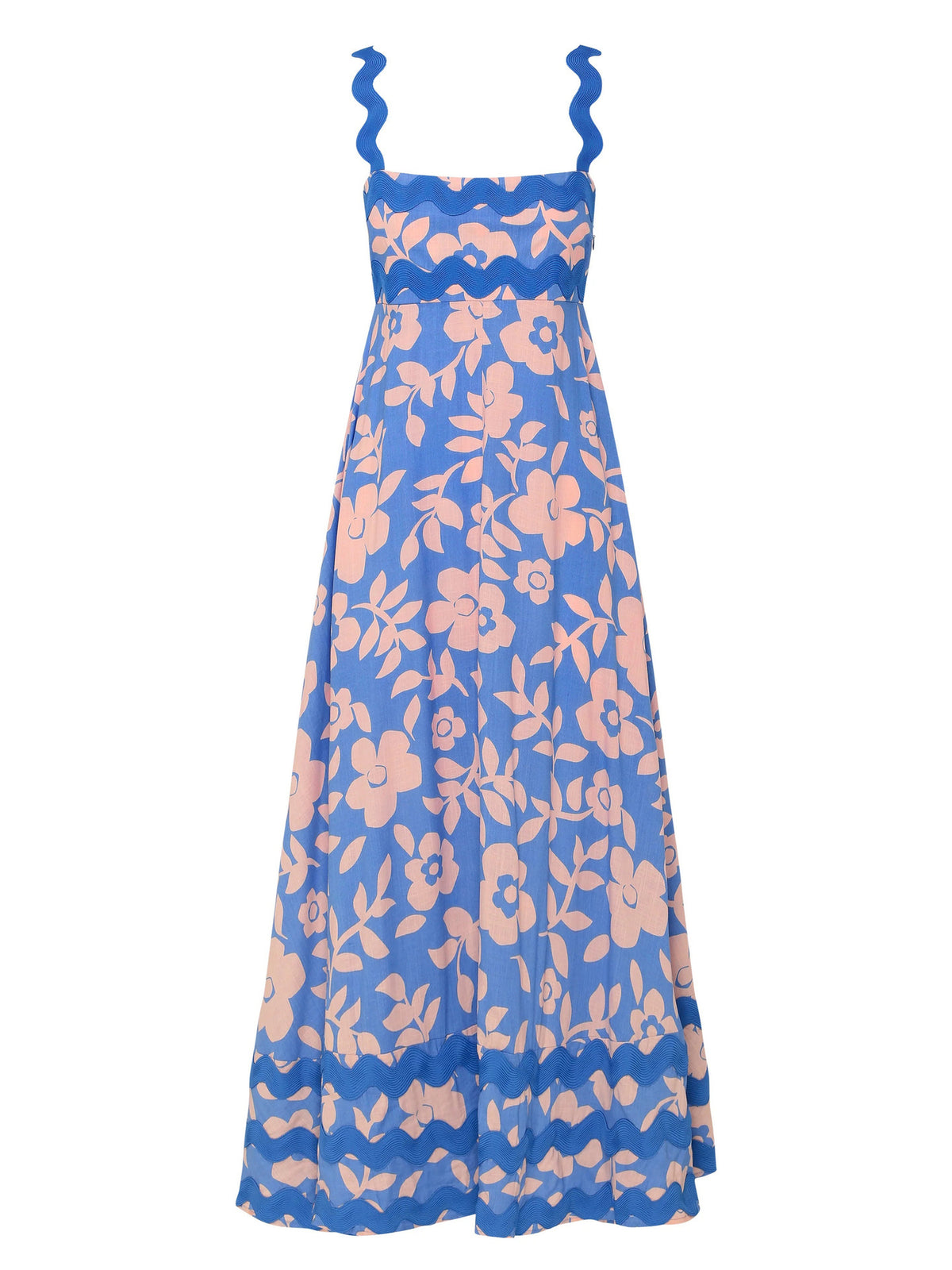 Ric Rac Trim Smocked Bodice Maxi Dress - Sky Blue - 2