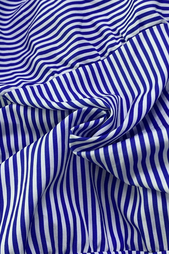 Pinstripe Belted Tiered Maxi Shirt Dress - Blue - 2