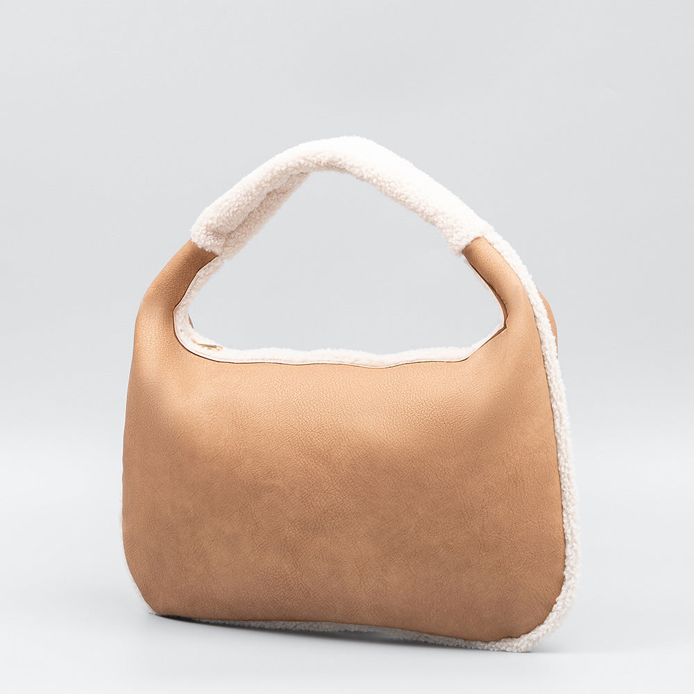 Shearling Trim Suede Look Shoulder Bag - Color_01