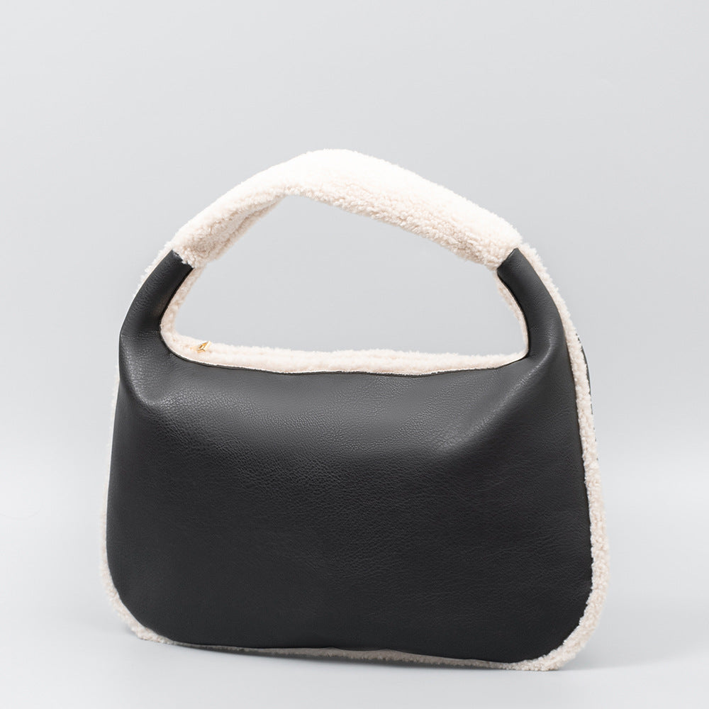 Shearling Trim Suede Look Shoulder Bag - Color_02
