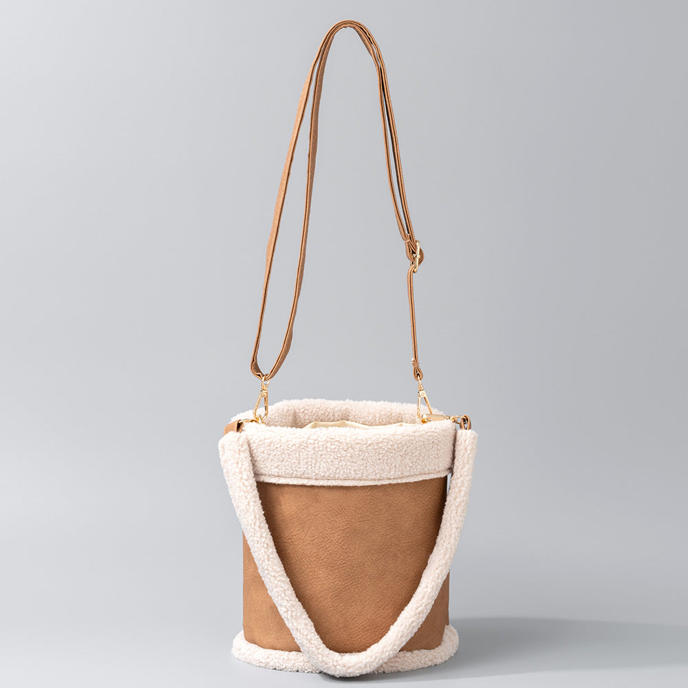 Shearling Trim Suede Look Shoulder Bag - Color_03