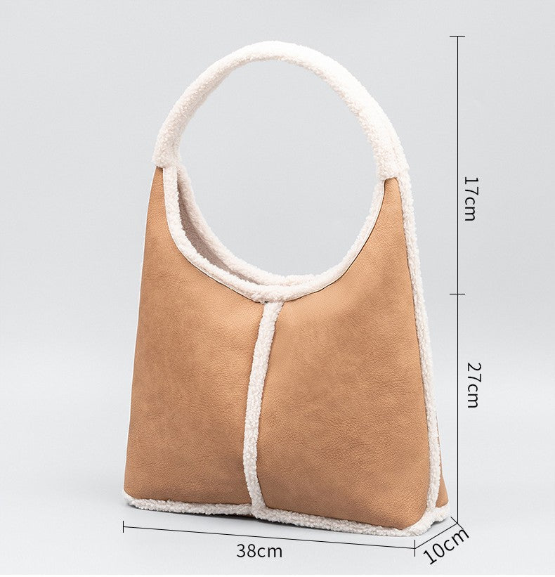 Shearling Trim Suede Look Shoulder Bag - view 1